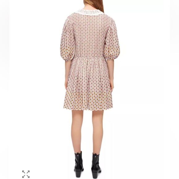 NWT Maje Romelange Geometric Print Linen Removable Lace Collar Dress size 40 - Picture 2 of 14